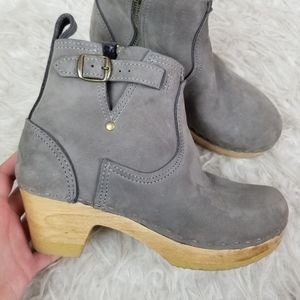 NO. 6 Grey Leather Clog Ankle Boots Wooden Platform Heel 36